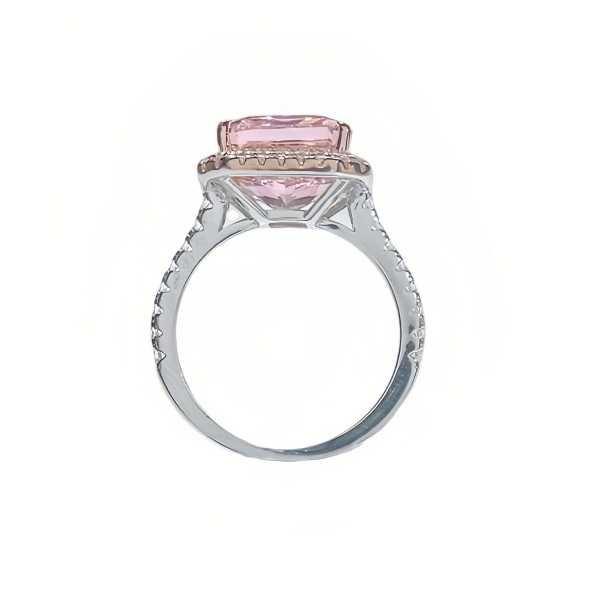 AuraBelle 925 silver pink zircon ring with square main stone, rhodium-plated ring setting is smooth, delicate and comfortable