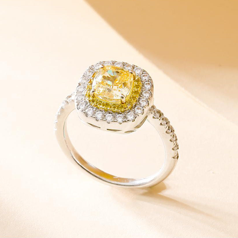 AuraBelle 925 Silver Yellow Small Baguette Gemstone Ring