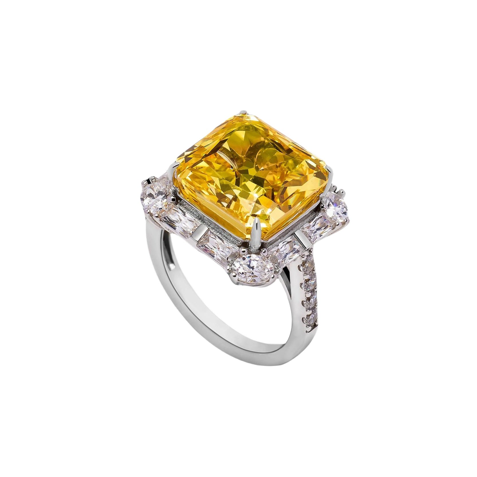 AuraBelle 925 Silver Yellow Square Gemstone Ring